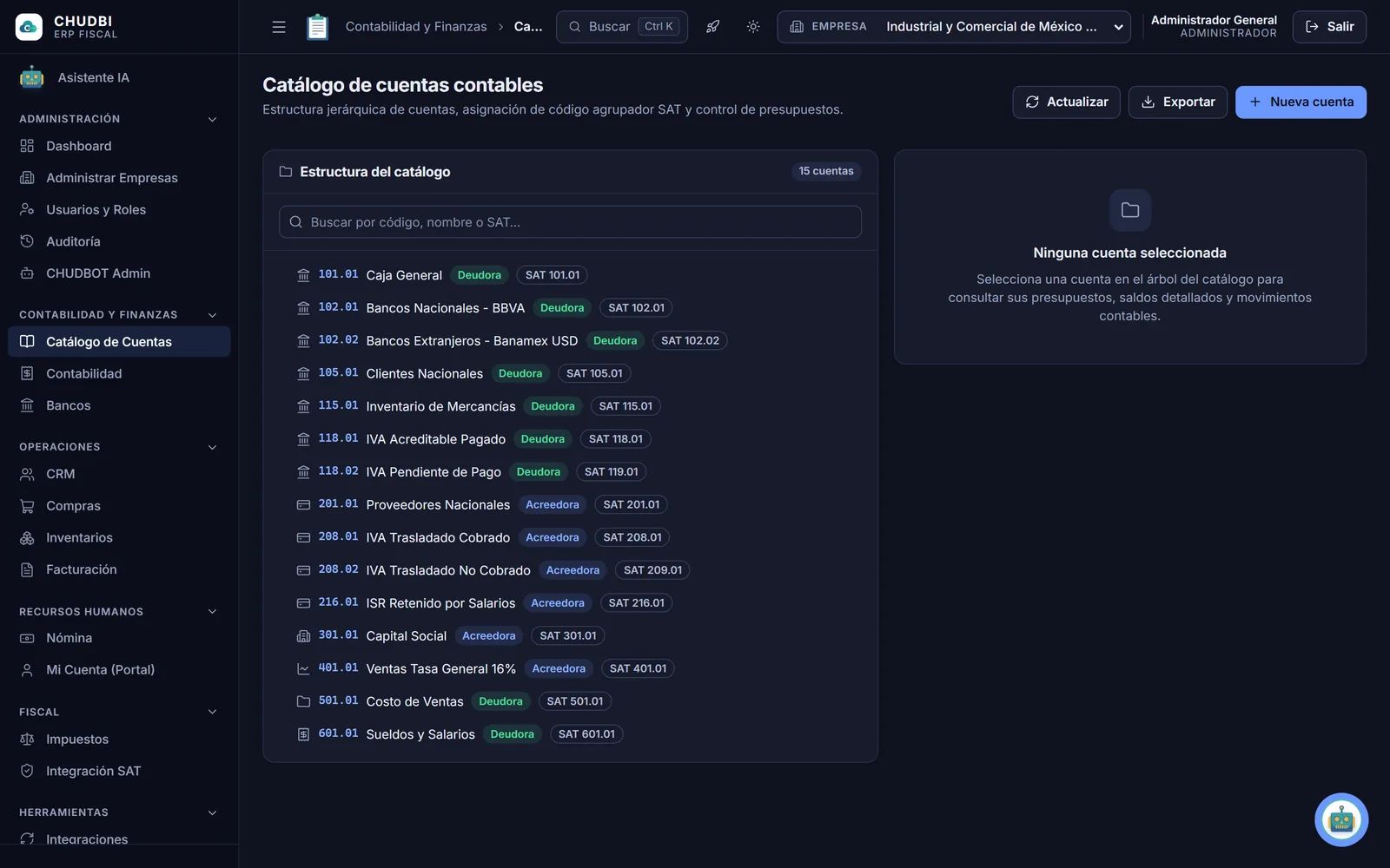 Catálogo de cuentas con código agrupador SAT
